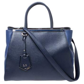 مملوكة مسبقًا Fendi Blue Two Tone Leather Medium 2Jours Tote