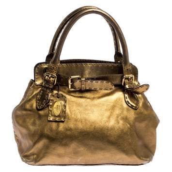 مملوكة مسبقًا Fendi Gold Leather Selleria Villa Borghese Satchel