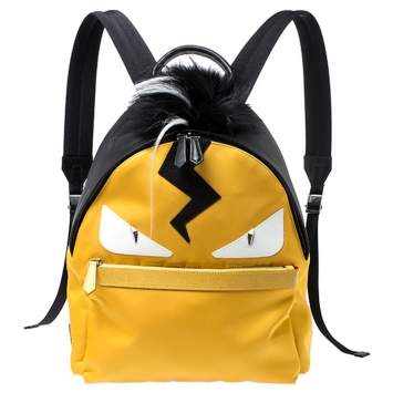 Pre Owned Fendi Yellow/Black Nylon/Leather and Fur Monster Backpack