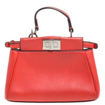 مملوكة مسبقًا Fendi Coral Orange Leather Micro Peekaboo Top Handle Bag