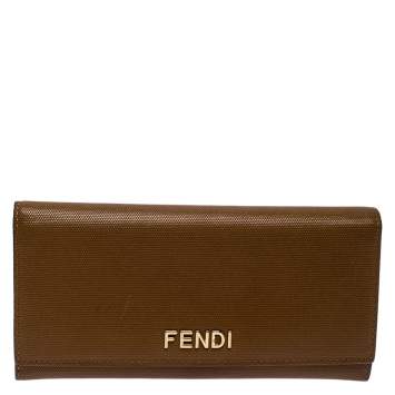 Pre Owned Fendi Tan Leather Logo Flap Continental Wallet