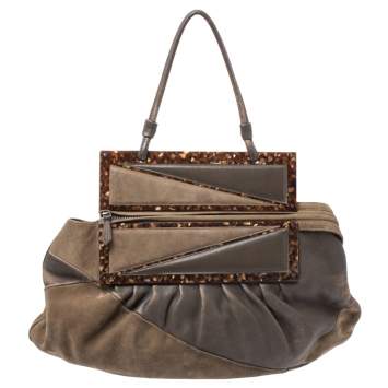 Pre Owned Fendi Brown Suede and Leather To You Clutch Bag