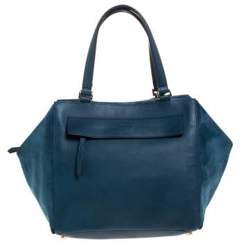 Pre Owned Fendi Blue Suede And Leather Boston Bag