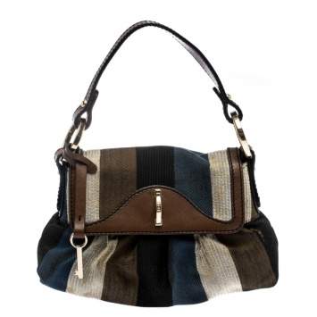 Pre Owned Fendi Multicolor Striped Canvas and Leather Limited Edition Chef Pochette Bag