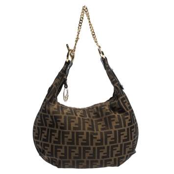 Pre Owned Fendi Tobacco Zucca Canvas and Leather Chef Chain Link Hobo