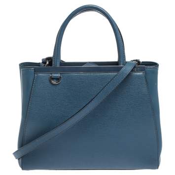 Pre Owned Fendi Blue Leather Mini 2Jours Tote 
