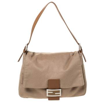 Pre Owned Fendi Beige/Brown Wool Mama Forever Shoulder Bag
