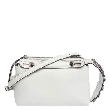 Pre Owned Fendi White Leather Mini By The Way  Flower Tail Mini Crossbody Bag