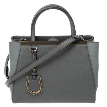 Pre Owned Fendi Grey Saffiano Leather Small 2Jours Tote