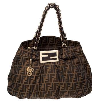 Pre Owned Fendi Tobacco Zucca Canvas Large Mia Shoulder Bag