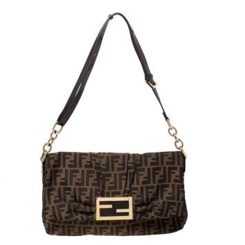 Pre Owned Fendi Tobacco Zucca Canvas and Patent Leather Mia Flap Bag