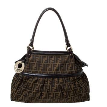Pre Owned Fendi Tobacco Zucca Canvas and Leather Large Chef Shoulder Bag