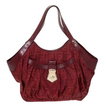 Pre Owned  Fendi Red Zucca Canvas and Leather Borsa Chef Tote