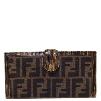 Pre Owned Fendi Tobacco Zucca Canvas and Leather Continental Wallet 