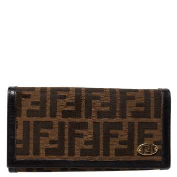 Pre Owned Fendi Tobacco Zucca Canvas and Leather Continental Flap Wallet