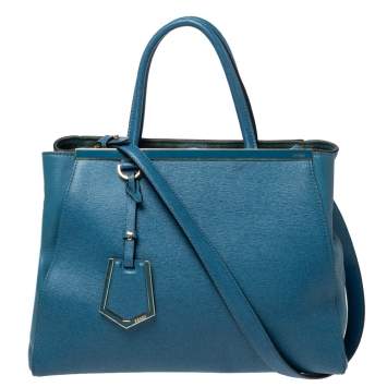 Pre Owned Fendi Blue Leather Medium 2Jours Tote