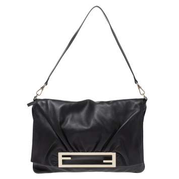 Pre Owned Fendi Black Leather Flap Shoulder Bag