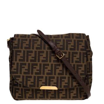 Pre Owned Fendi Tobacco Zucca Canvas and Leather Crossbody Bag