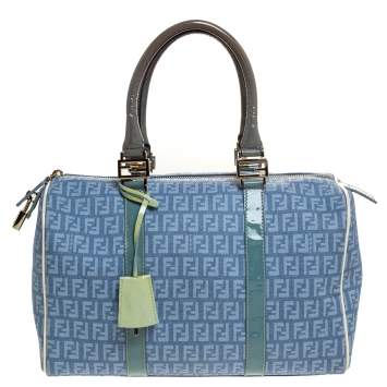 مملوكة مسبقًا Fendi Multicolor Zucchino Coated Canvas and Patent Leather Forever Bauletto Boston Bag