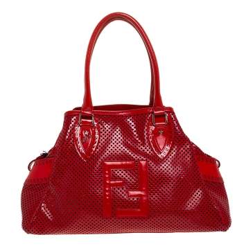 Pre Owned Fendi Red Perforated Patent Leather De Jour Tote