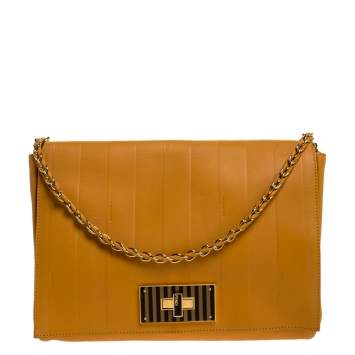 Pre Owned Fendi Murstard Leather Large Claudia Shoulder Bag