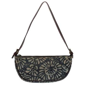 Pre Owned Fendi Navy Blue Embossed Denim Baguette Bag