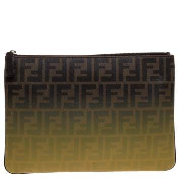 Pre Owned Fendi Tobacco Ombre Zucca Coated Canvas Clutch