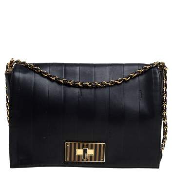 Pre Owned Fendi Black Leather Pequin Large Claudia Shoulder Bag
