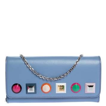 Pre Owned Fendi Lilac Leather Studded Wallet On Chain