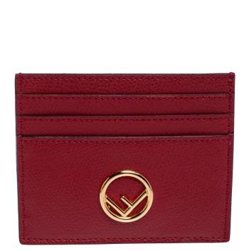 Pre Owned Fendi Red Leather F Logo Card Holder