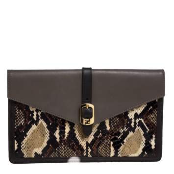 Pre Owned Fendi Multicolor Python and Leather Envelope Clutch