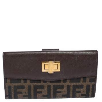 Pre Owned Fendi Brown Zucca Canvas and Leather Continental Wallet