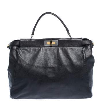 Pre Owned Fendi Black Leather Large Peekaboo Top Handle Bag