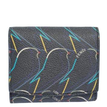 Pre Owned Fendi Multicolor Ellite Birds Print Leather Flap Compact Wallet
