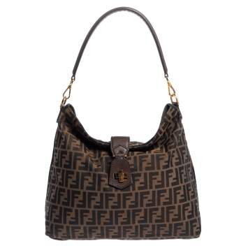 Pre Owned Fendi Tobacco Zucca Canvas and Leather Hobo