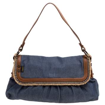 Pre Owned Fendi Blue Denim Chef Shoulder Bag