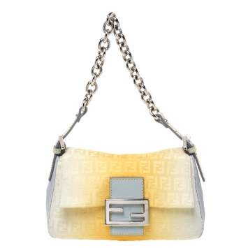 Pre Owned Fendi Ombré Zucchino Nylon and Patent Leather Mini Mama Chain Baguette Bag