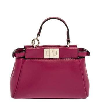 Pre Owned Fendi Magenta Leather Micro Peekaboo Crossbody Bag
