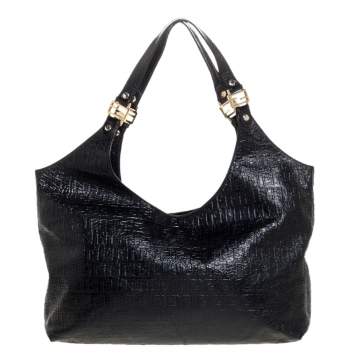 Pre Owned Fendi Black Zucchino Embossed Leather Shoulder Bag
