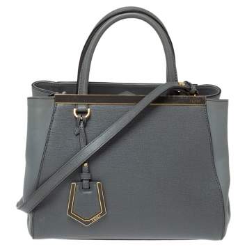 Pre Owned Fendi Grey Saffiano Leather Small 2Jours Tote