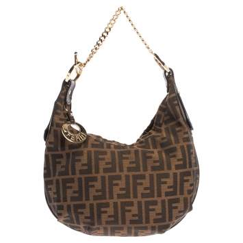 Pre Owned Fendi Brown/Gold Zucca Canvas and Leather Chef Chain Link Hobo