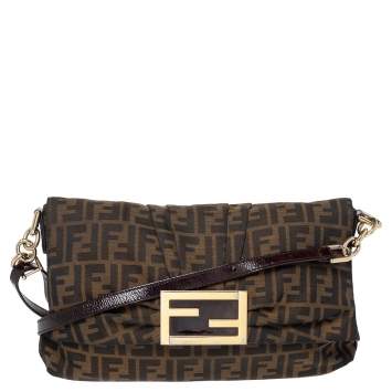 مملوكة مسبقًا Fendi Tobacco Zucca Canvas and Patent Leather Mia Crossbody Bag