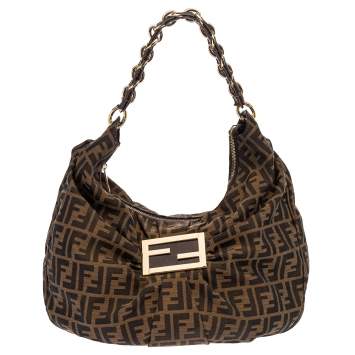 Pre Owned Fendi Tobacco  Zucca Canvas and Patent Leather Mia Hobo