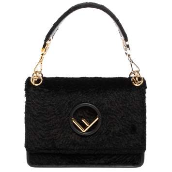 Pre Owned Fendi Black Velvet Kan I F Top Handle Bag
