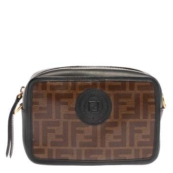 Pre Owned Fendi Black Brown Zucca Coated Canvas and Leather Mini Camera Bag