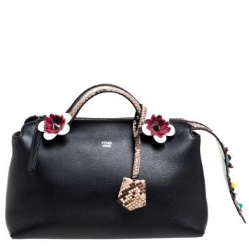 Pre Owned Fendi Black Leather and Python Small By The Way Satchel 