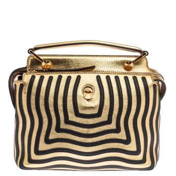 Pre Owned Fendi Gold/Black Quilted Leather Dotcom Click Shoulder Bag