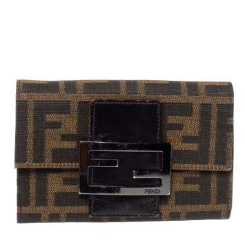 Pre Owned Fendi Tobacco Zucca Canvas and Leather Compact Wallet