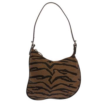 Pre Owned Fendi Brown Printed Canvas and Leather Small Oyster Hobo