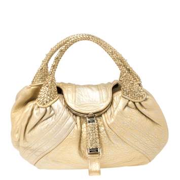 Pre Owned Fendi Gold Holographic Textured Leather Spy Hobo